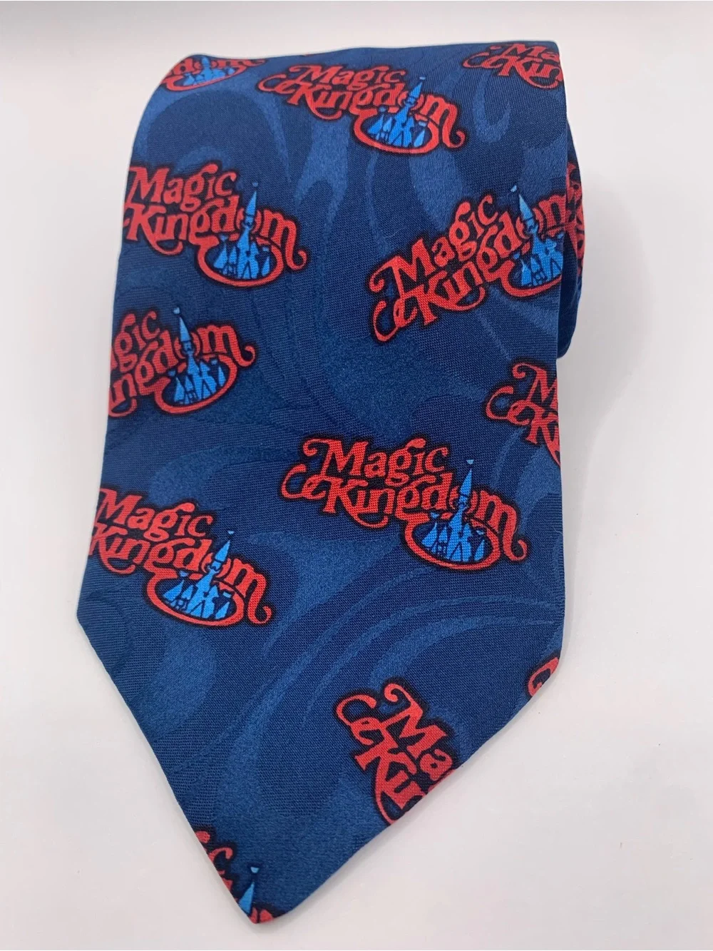 Magic Kingdom Disney Blue Tie with Red Logo Print Rare collection collectible